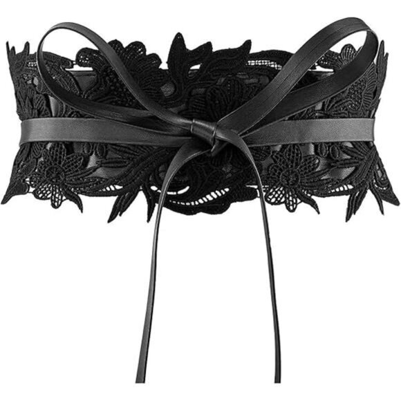 Women's Lace Obi Belt: Wide Bowknot Wrap Corset in PU Leather - Picture 7 of 7